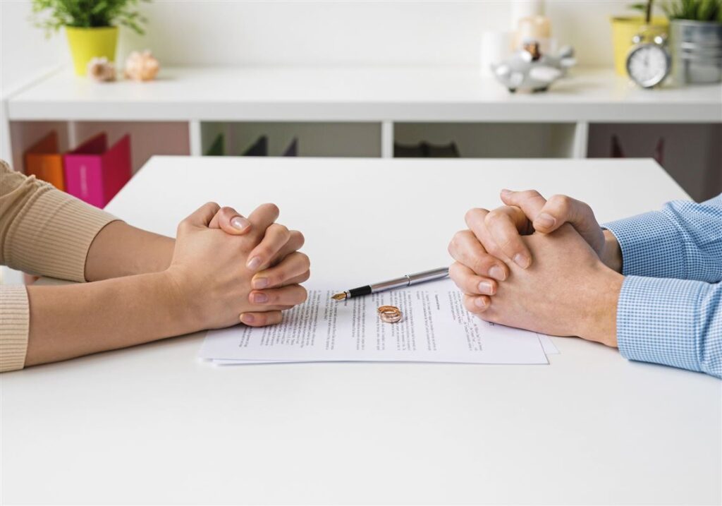 Person meeting with hands dolded